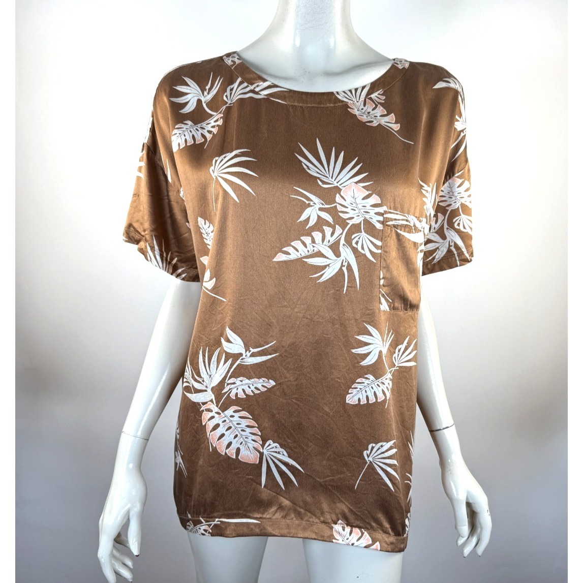 Lunya 2pc Washable Silk Top & Short Set Women Xs/S Euc Sleepwear Caramel Palm